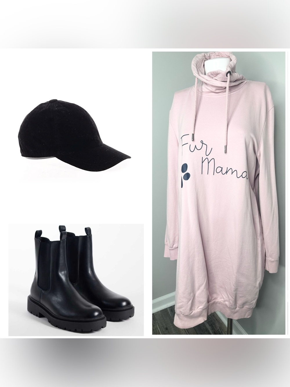 Serra Pink "Fur Mama" Cowl Neck Sweatshirt Dress-Xl
